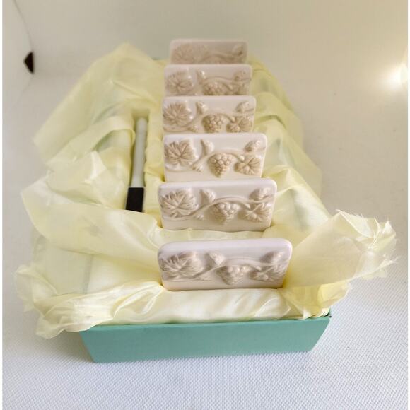 PLACETILE-Ceramic-Grape Vines-Cream-Erasable-Table Setting-Name Plates-Set of 6 - Picture 8 of 14